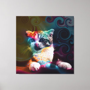 FUNNY TRENDY COLORFUL CAT ART CANVAS PRINT