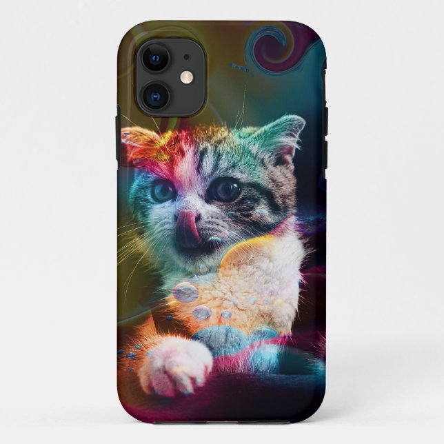 FUNNY TRENDY COLORFUL CAT ART Case-Mate iPhone CASE (Back)