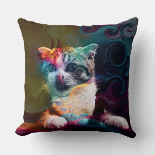 FUNNY TRENDY COLORFUL CAT ART CUSHION