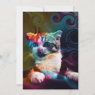 FUNNY TRENDY COLORFUL CAT ART INVITATION