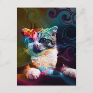 FUNNY TRENDY COLORFUL CAT ART POSTCARD