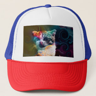 FUNNY TRENDY COLORFUL CAT ART TRUCKER HAT
