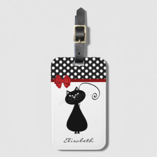 Funny Trendy cute whimsical cat monogram polka dot Luggage Tag