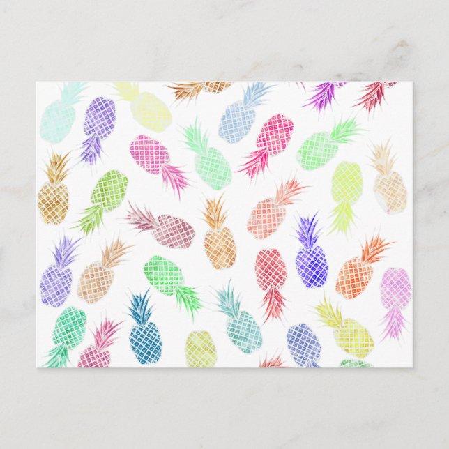 Funny Trendy Hipster Watercolor Pineapples Postcard (Front)
