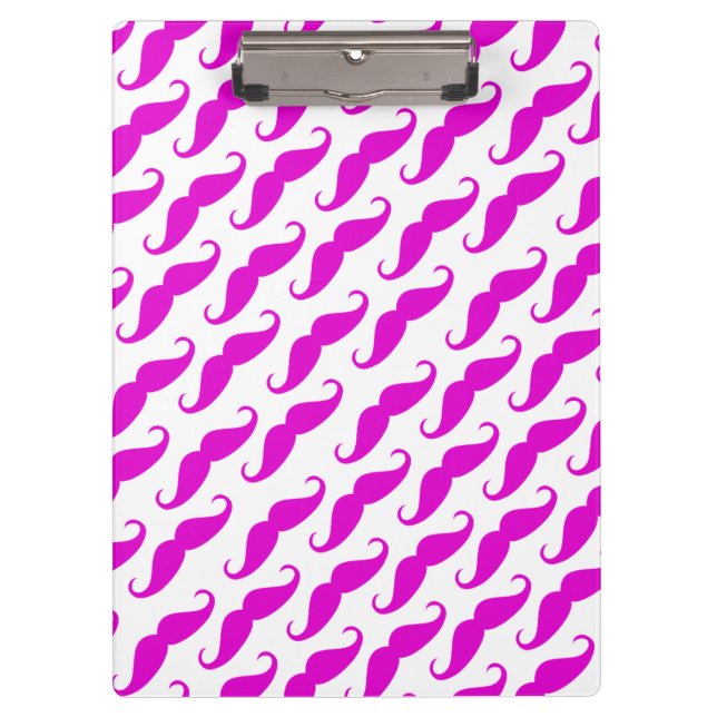 Funny trendy pink neon moustache pattern clipboard (Front)
