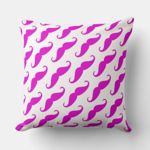 Funny trendy pink neon moustache pattern cushion