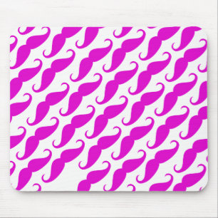 Funny trendy pink neon moustache pattern mouse pad