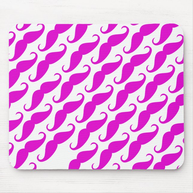 Funny trendy pink neon moustache pattern mouse pad (Front)