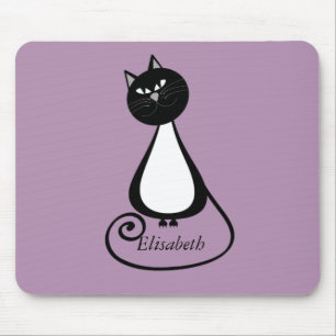 Funny trendy whimsical cartoon cat personalised mouse pad