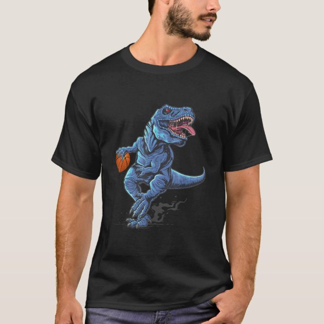 Funny Trex Dinosaur Playing Basketball T Shirt (Front)