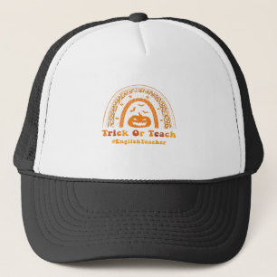Funny Trick Or Teach Rainbow Halloween English Tea Trucker Hat