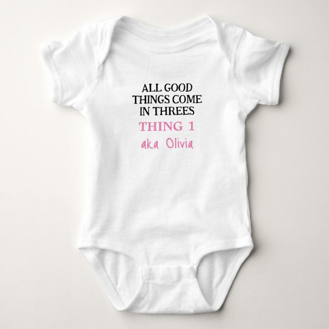 Funny Triplets Outfit With Name, Custom Girl   Baby Bodysuit (Front)