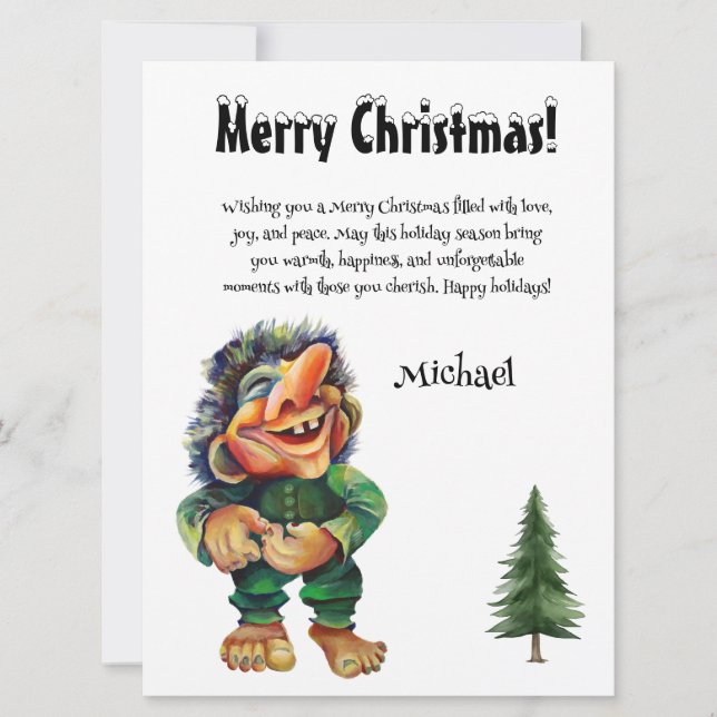 Funny Troll Christmas Card with Custom Name (Front)