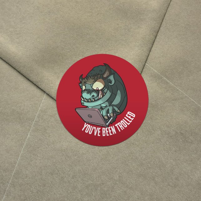 Funny Troll You've Been Trolled Laptop Cartoon Classic Round Sticker (Creator Uploaded)