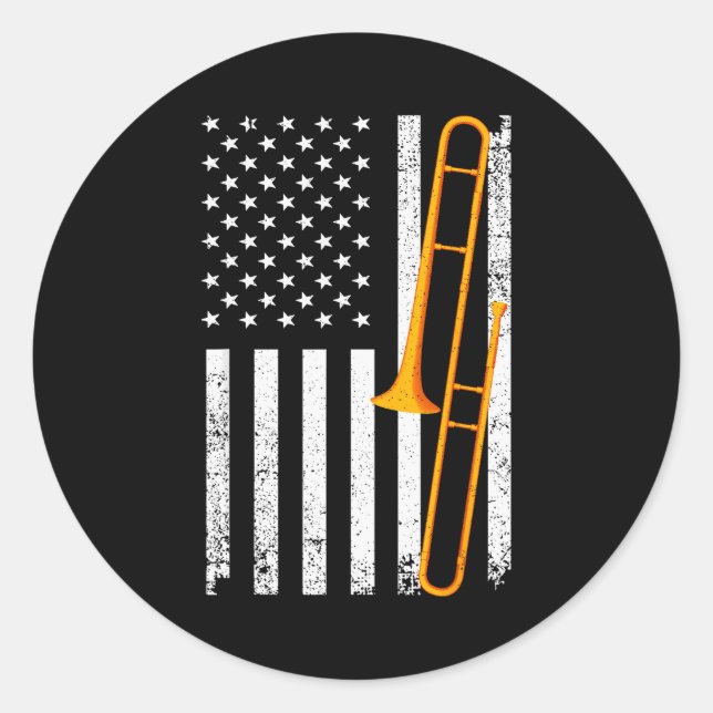 Funny Trombone Art For Men Women Jazz Music Trombo Classic Round Sticker (Front)