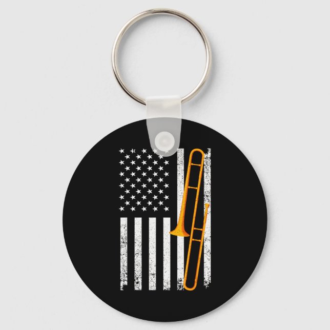 Funny Trombone Art For Men Women Jazz Music Trombo Key Ring (Front)