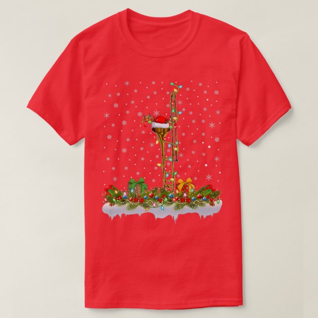 Funny Trombone Music Lover Matching Santa Trombone T-Shirt (Design Front)