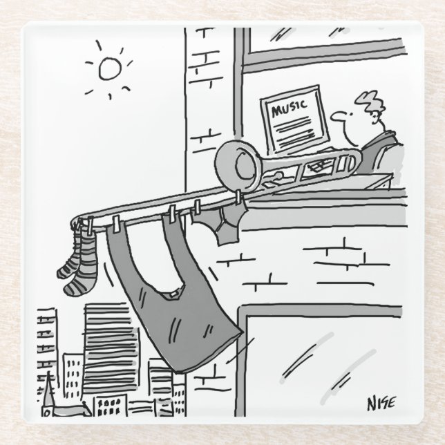 Funny Trombone Player. Trombonist Glass Coaster (Front)