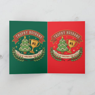 Funny Trophy Husband Fueled by Christmas Tree Cake Holiday Card