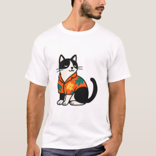 Funny Tropical Cat Hawaiian Aloha Vacation Design T-Shirt