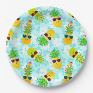 Funny Tropical Christmas Pineapples Paper Plate