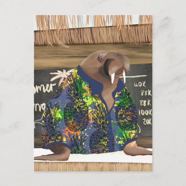 Funny Tropical Hawaiian Walrus Marine Life Postcard (Front)