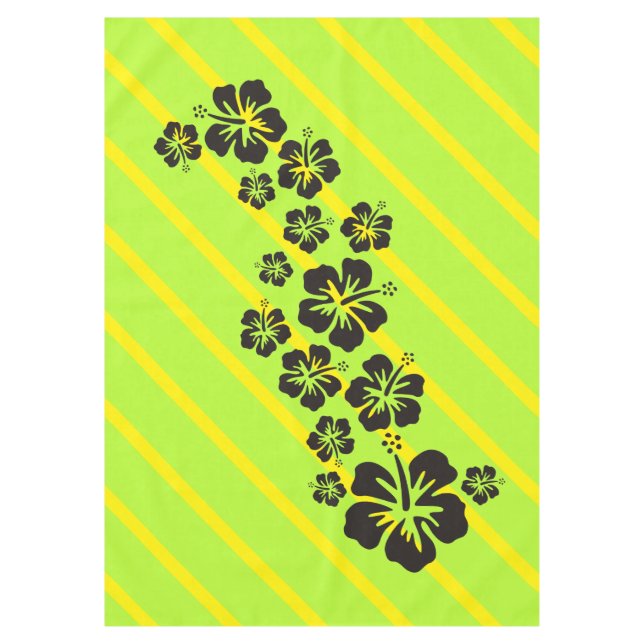 Funny Tropical Hibiscus blooms black + your backgr Tablecloth (Front)
