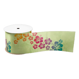 Funny Tropical Hibiscus Decor + your background Satin Ribbon