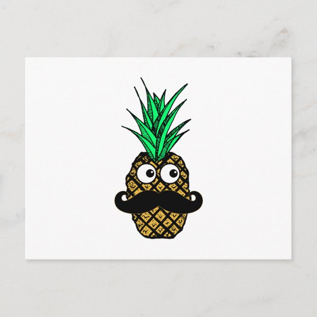Funny Tropical Pineapple with Googly Eyes Moustach Postcard (Front)