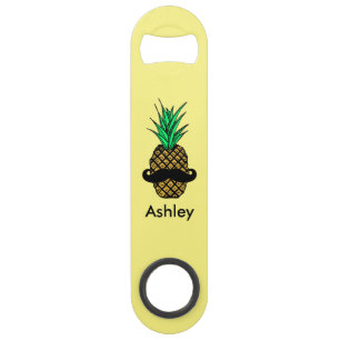 Funny Tropical Pineapple with Moustache Monogram