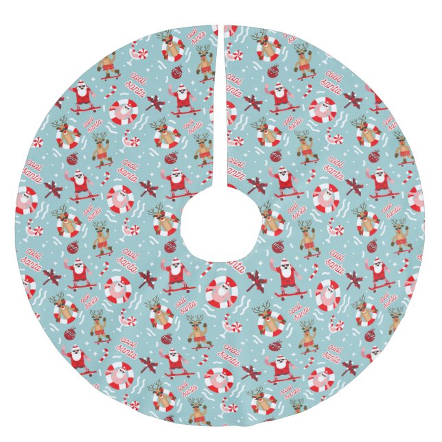 Funny Tropical Santa Brushed Polyester Tree Skirt (Front)