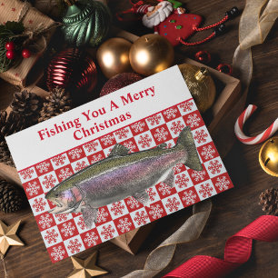Funny Trout Fishing Pun Christmas Festive Custom Holiday Card