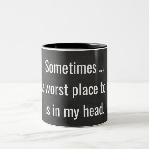 funny truism on black chalkboard Two-Tone coffee mug