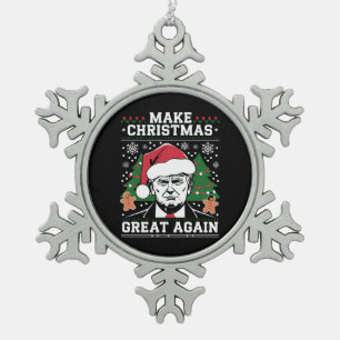 Funny Trump 2024 Make Christmas Great Again  Snowflake Pewter Christmas Ornament