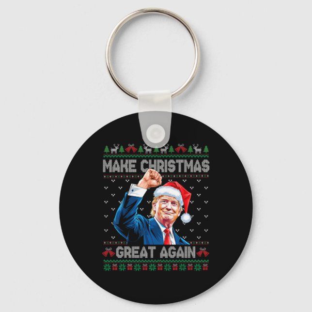 Funny Trump 2024 Make Christmas Great Again Ugly C Key Ring (Front)