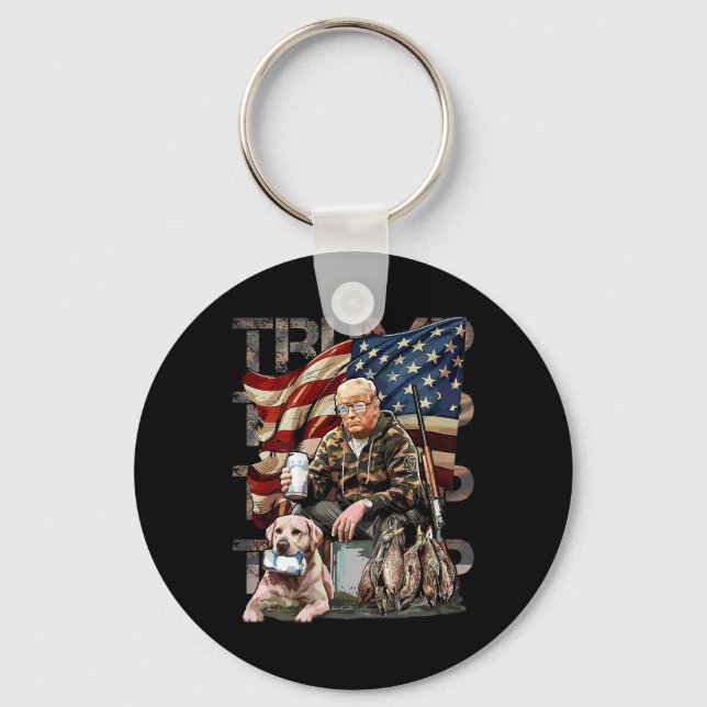 Funny Trump 45 47 Hunting Beer Ducks Us Flag Camo Key Ring (Front)