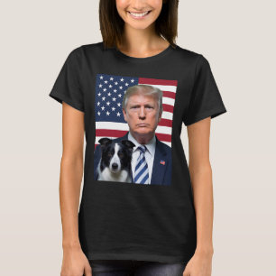 Funny Trump And Border Collie Dog Usa Flag Electio T-Shirt