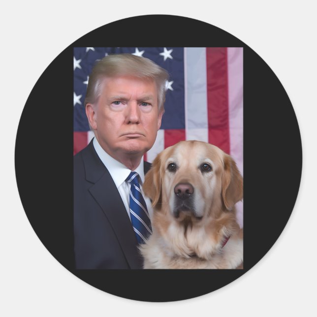 Funny Trump And Golden Retriever Dog Usa Flag Elec Classic Round Sticker (Front)