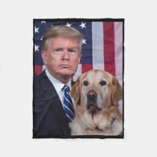Funny Trump And Golden Retriever Dog Usa Flag Elec Fleece Blanket