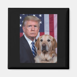 Funny Trump And Golden Retriever Dog Usa Flag Elec Magnet
