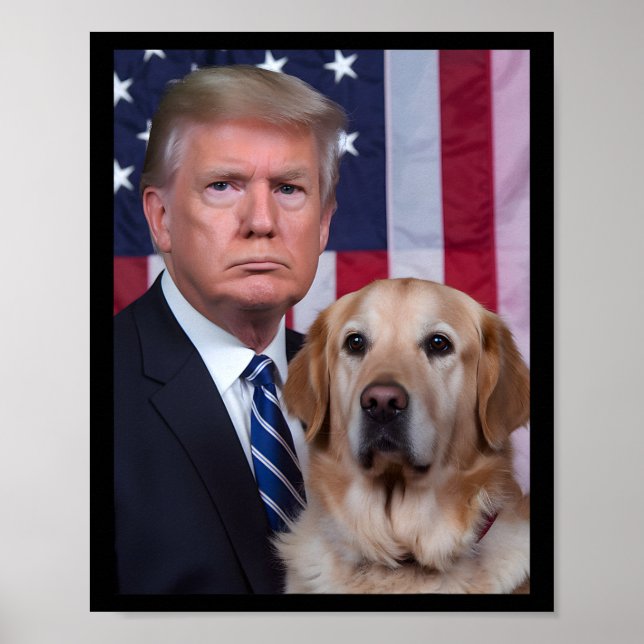 Funny Trump And Golden Retriever Dog Usa Flag Elec Poster (Front)
