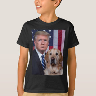 Funny Trump And Golden Retriever Dog Usa Flag Elec T-Shirt
