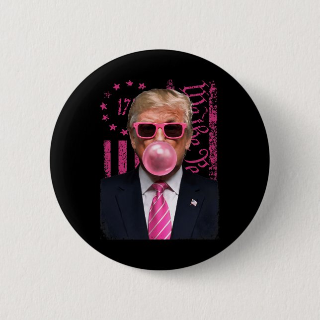 Funny Trump Bubble Gum Pink Usa Flag  6 Cm Round Badge (Front)