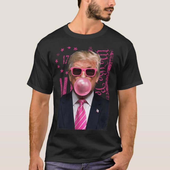 Funny Trump Bubble Gum Pink Usa Flag  T-Shirt (Front)