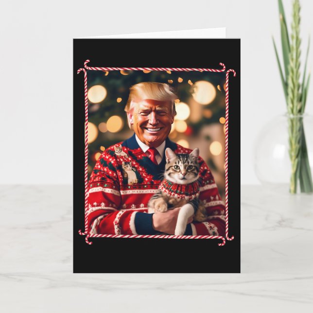 Funny Trump Christmas Sweater For Cat Lovers  Card (Front)