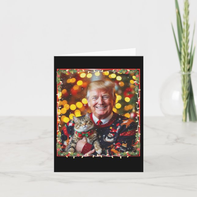 Funny Trump Christmas Sweater For Cat Lovers  Card (Front)