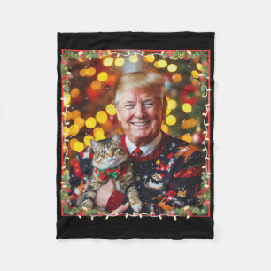 Funny Trump Christmas Sweater For Cat Lovers  Fleece Blanket