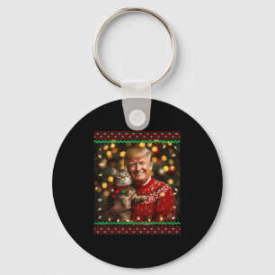Funny Trump Christmas Sweater For Cat Lovers Key Ring