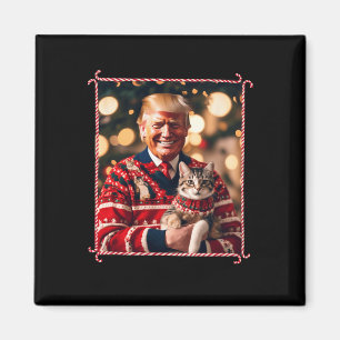 Funny Trump Christmas Sweater For Cat Lovers Magnet