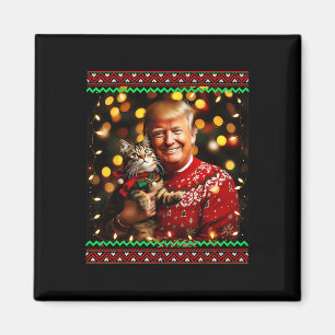 Funny Trump Christmas Sweater For Cat Lovers Ugly Magnet